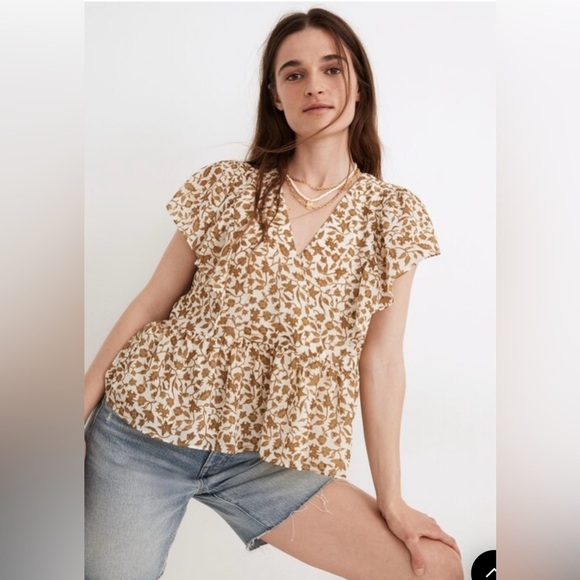 Madewell Tops - Madewell Floral V-Neck Blouse in Brown and Cream Size:S